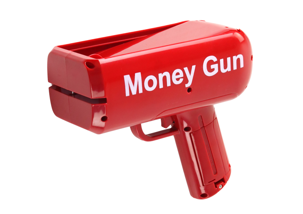 Střílecí pistole na peníze červená Money Gun bankovky - Obrázek 2