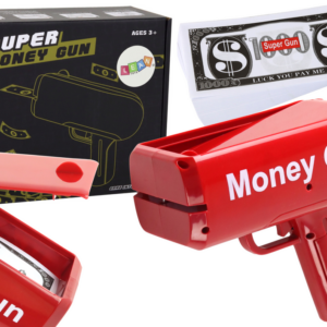 Střílecí pistole na peníze červená Money Gun bankovky