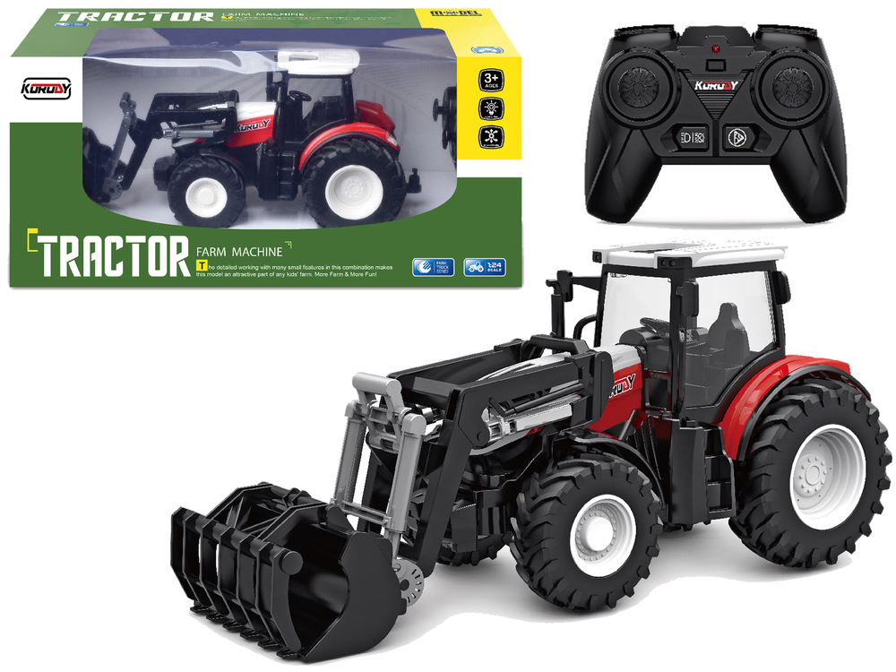 Traktor s pohyblivou lopatou na dálkové ovládání RC 1:24 červený