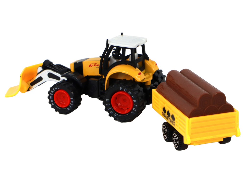 Traktor s přívěsem na dřevo žlutý - Obrázek 2