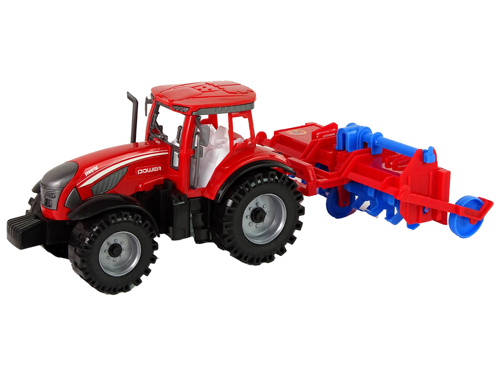 Traktor s třecím pohonem a pluhem červený - Obrázek 2