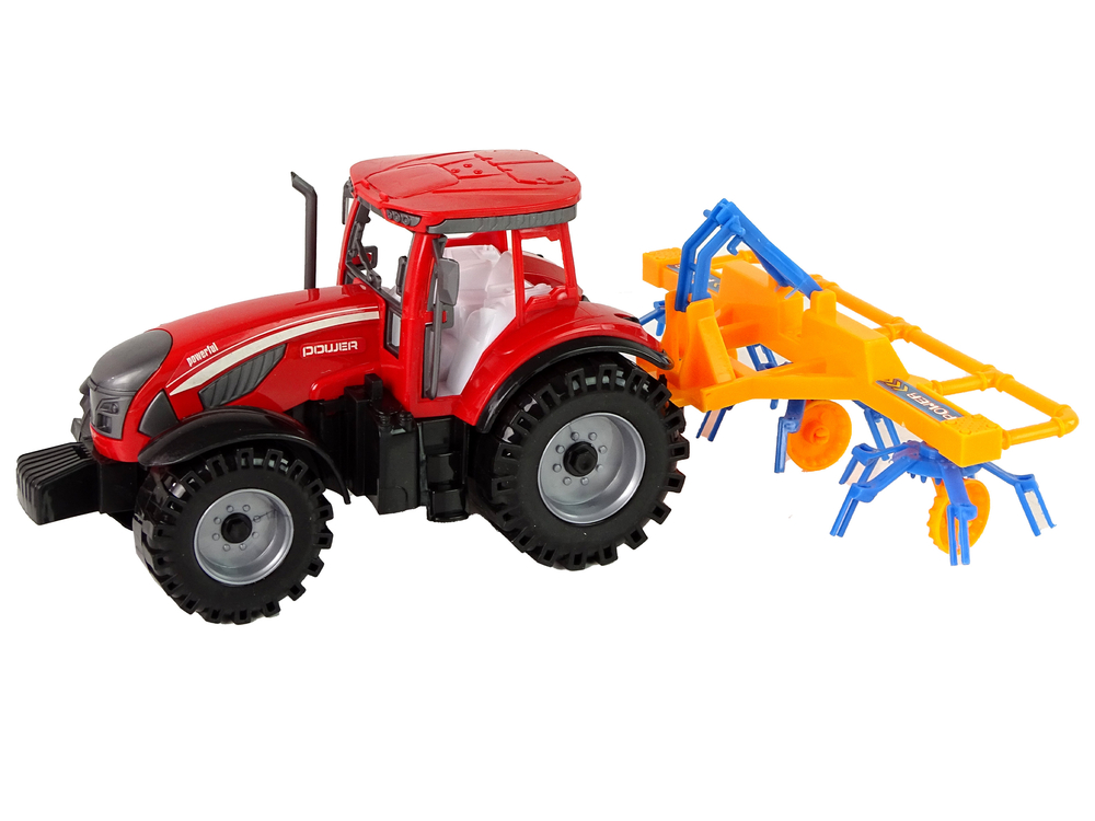 Traktor s třecím pohonem a se shrnovačem sena červený - Obrázek 2