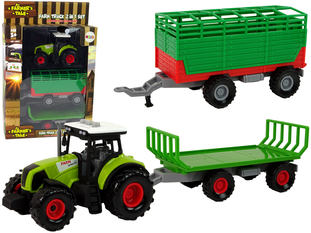 Traktor se dvěma přívěsy a efekty zelený