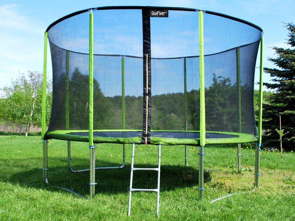 Trampolína s ochrannou sítí a žebříkem 487 cm zelená - Obrázek 2