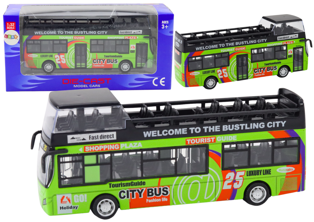 Turistický dvoupatrový autobus 1:32 s otevíracími dveřmi zelený