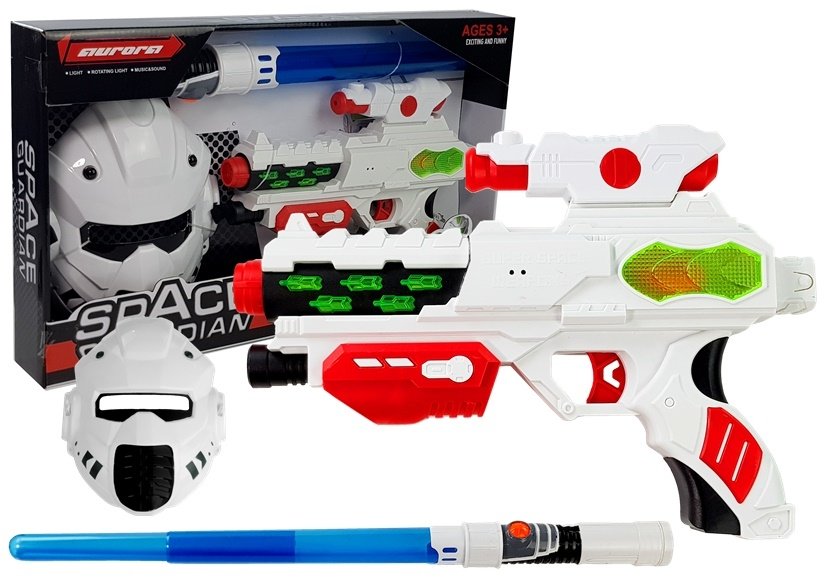 Vesmírná laserová pistole s maskou a mečem