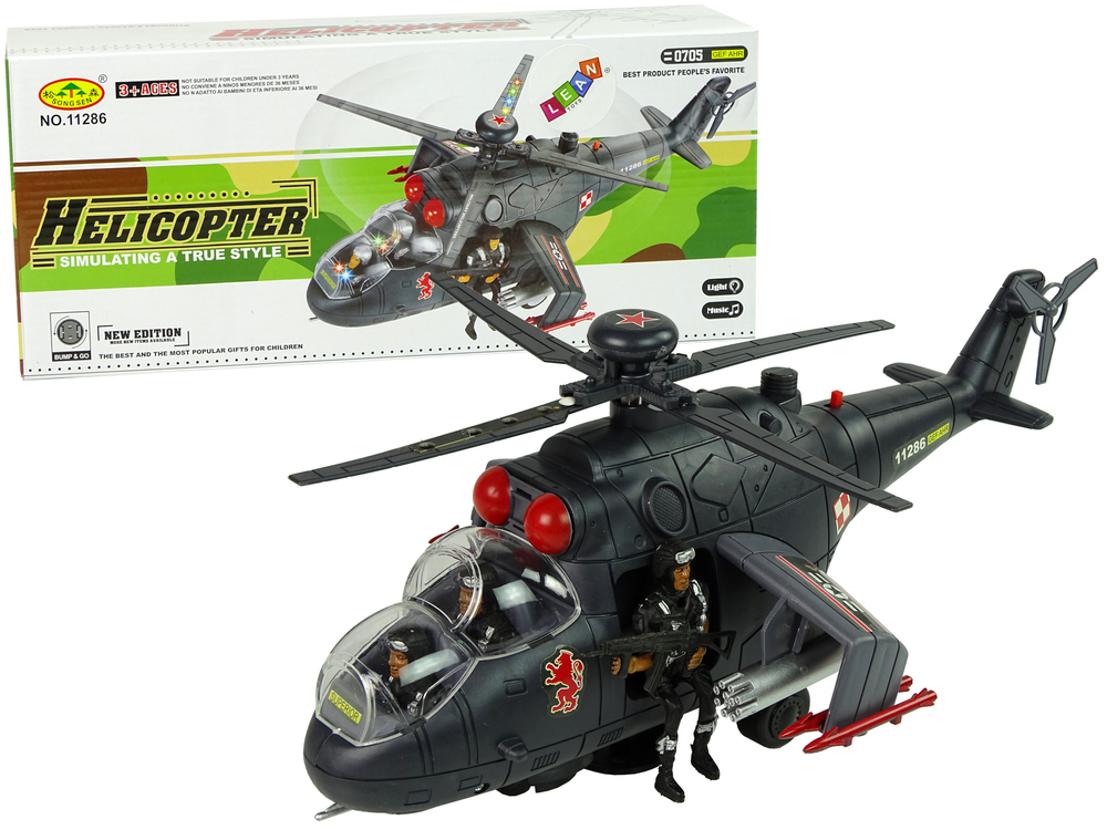 Vojenská helikoptéra se světly