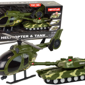 Vojenská sada tank a helikoptéra s frikčním pohonem