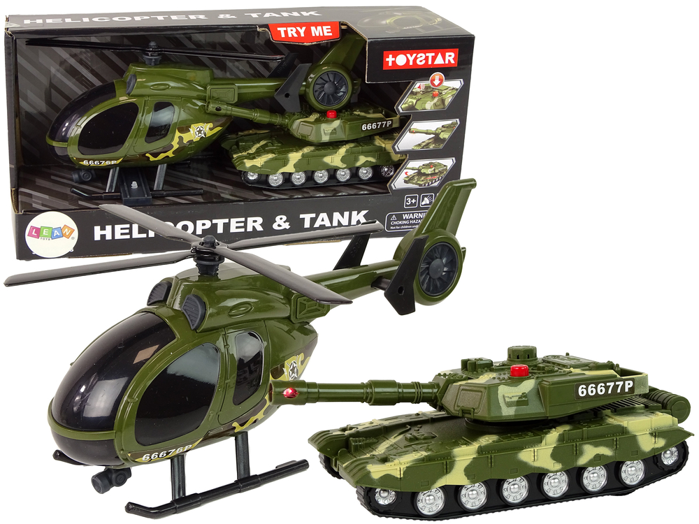 Vojenská sada tank a helikoptéra s frikčním pohonem