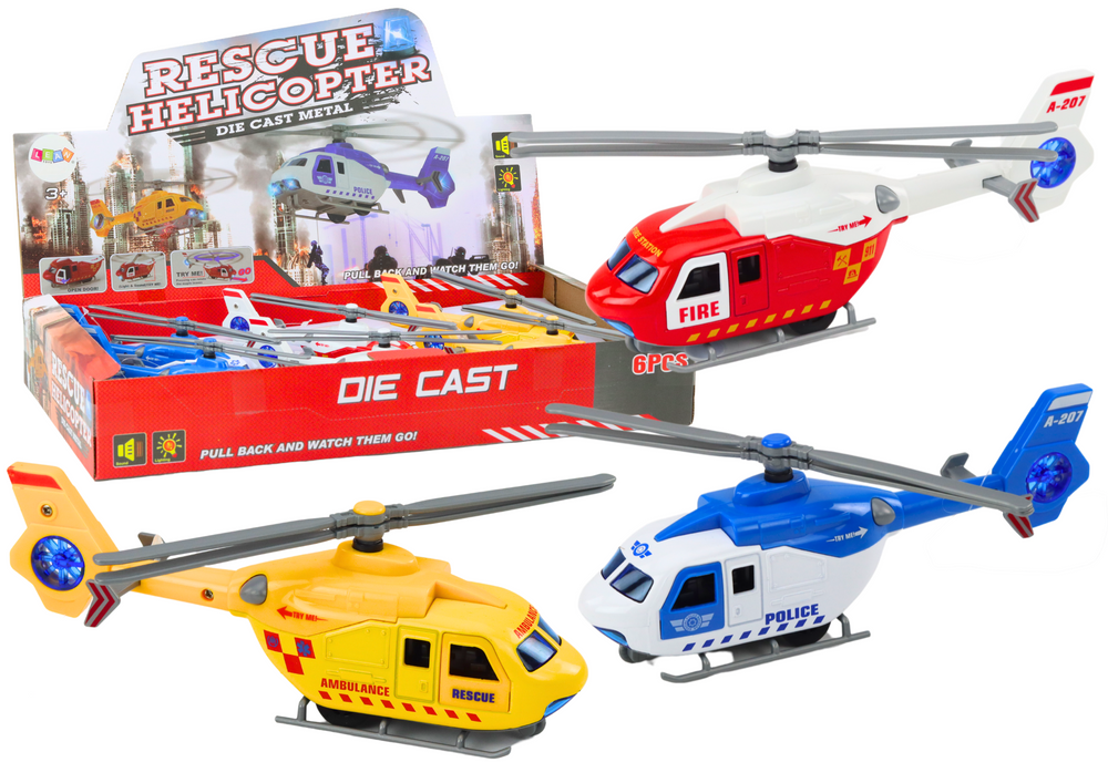 Záchranná kovová helikoptéra s otevíracími dveřmi 3 druhy
