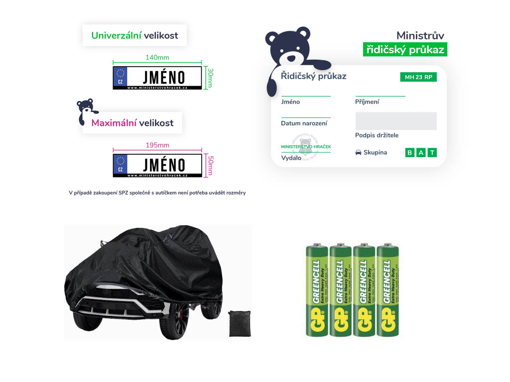 Základní sada 4v1 pro elektrické autíčko velikost XL AAA SPZ