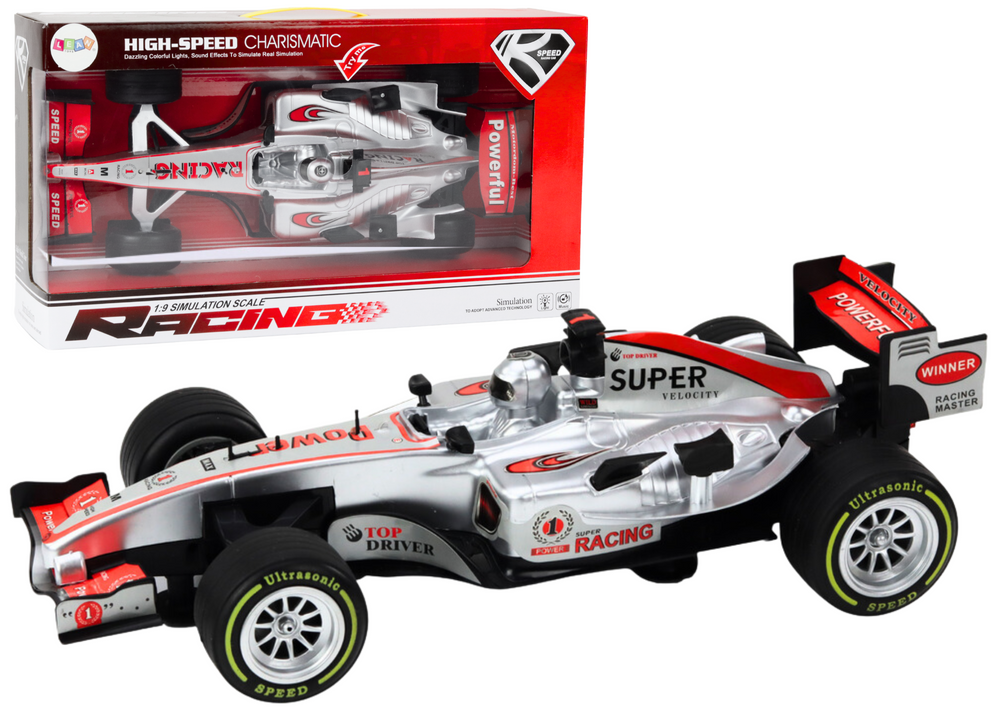 Závodní sportovní auto s pohonem 1:9 stříbrné se zvuky