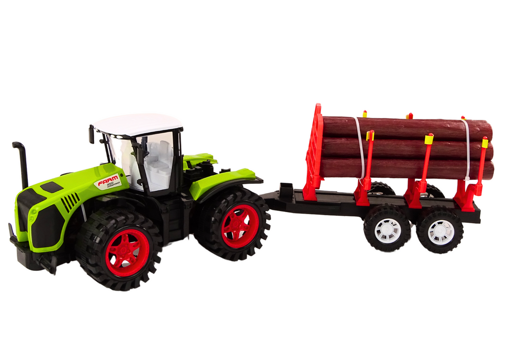 Zelený farmářský traktor s přívěsem na dřevo 9 kmenů - Obrázek 2
