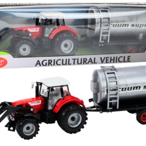 Zemědělský traktor s bagrem a cisternou červený s pohonem
