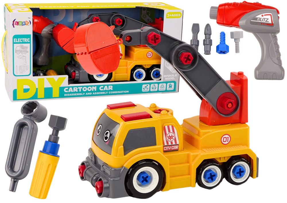 Žeriavový kamion na rozebrání DIY oranžový kreslený