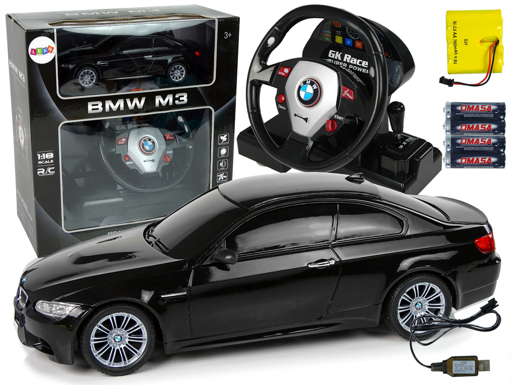 Auto na dálkové ovládání R/C BMW M3 1:18 se zvukem a světly černé