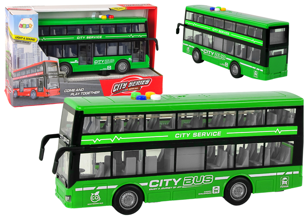 Dvoupatrový autobus se světly a zvuky 1:16 zelený