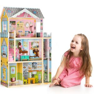 Ecotoys Ecotoys Velký dřevěný domeček pro panenky s výtahem a nábytkem