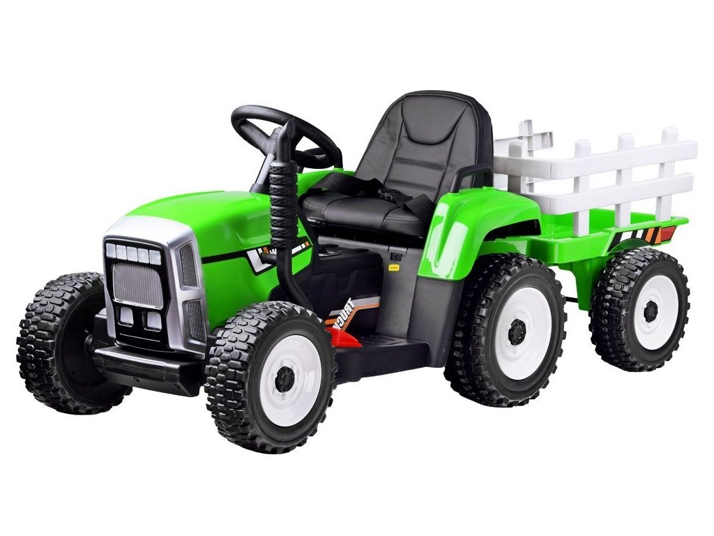 Elektrický traktor s vlečkou T2 zelený 12V7Ah EVA kola