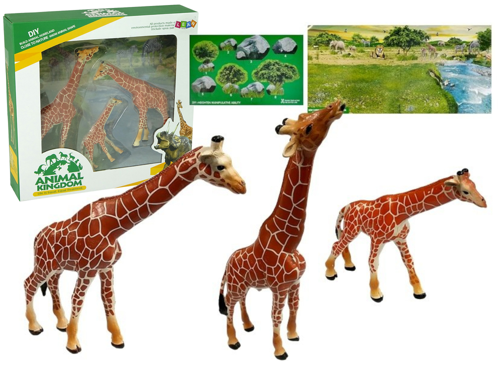 Figurky žiraf s pozadím Afriky