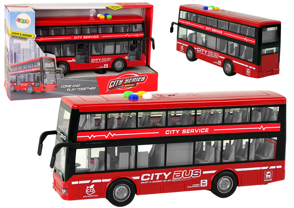 Patrový autobus s efekty a frikčním pohonem 1:16 červený