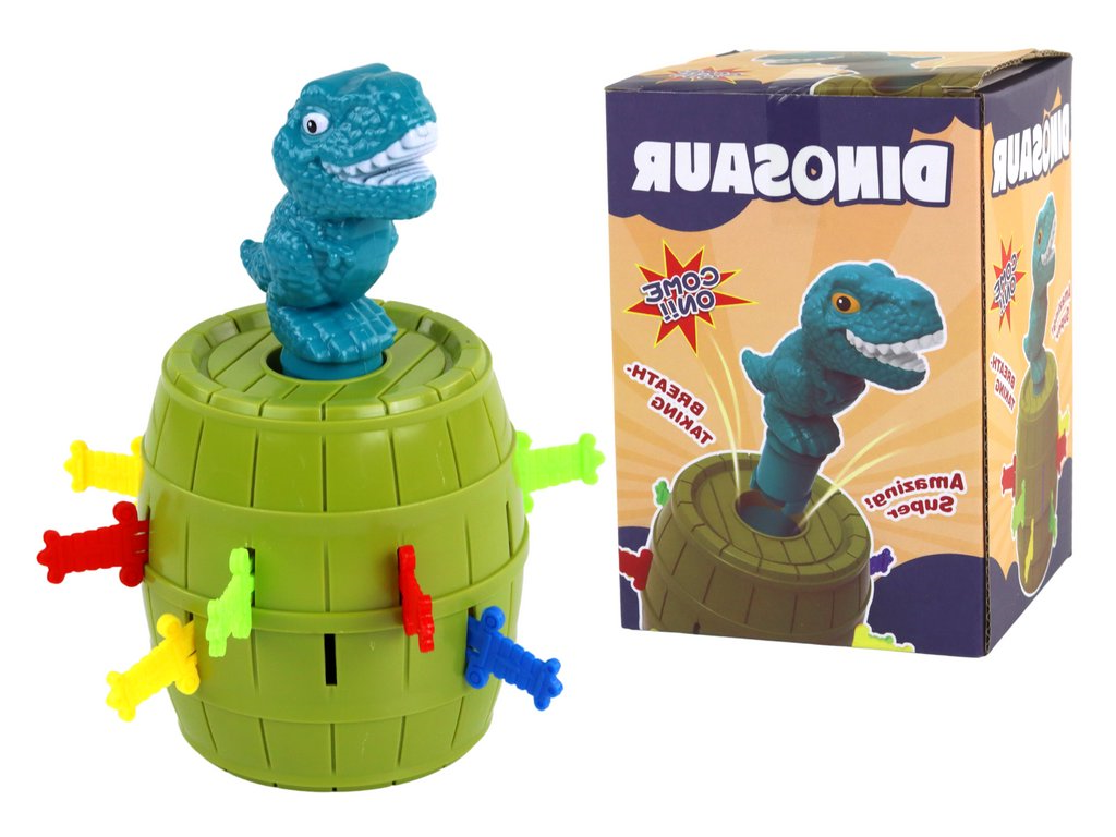 Zručnostní hra vyskakující Dinosaurus v sudu