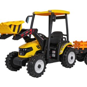 Dětský elektrický traktor MEGA D68 24V s přívěsem žlutý