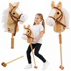 Kůň na tyči Hobby Horse se zvuky a kolečky 100 cm béžový