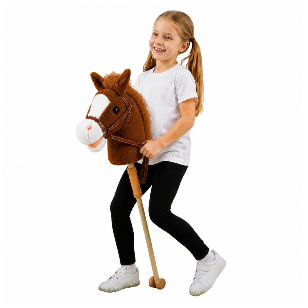 Kůň na tyči Hobby Horse se zvuky a kolečky 100 cm hnědý - Obrázek 2