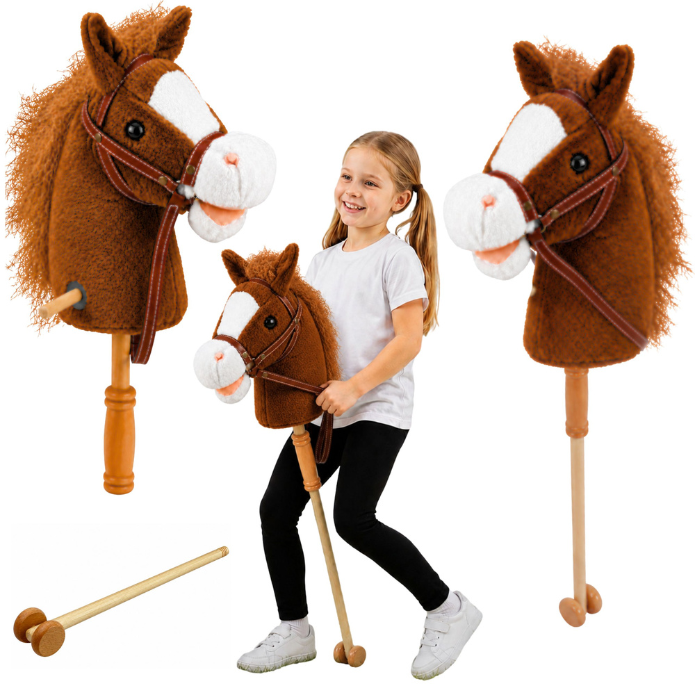 Kůň na tyči Hobby Horse se zvuky a kolečky 100 cm hnědý
