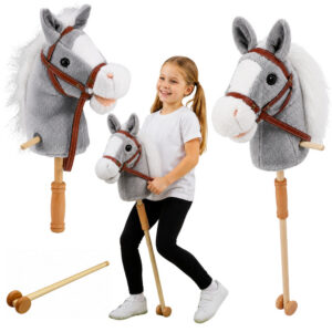 Kůň na tyči Hobby Horse se zvuky a kolečky 100 cm šedý