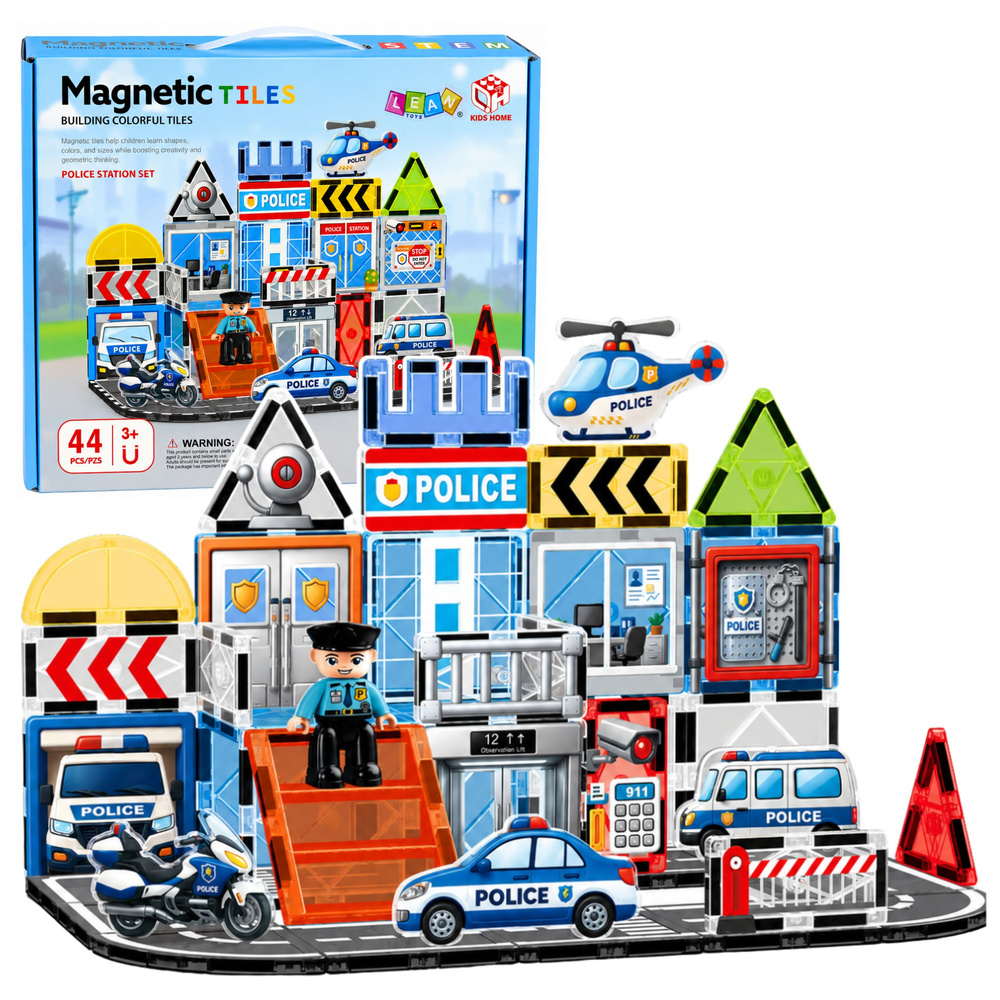 Magnetická stavebnice policejní základna s vozidly 44 dílků