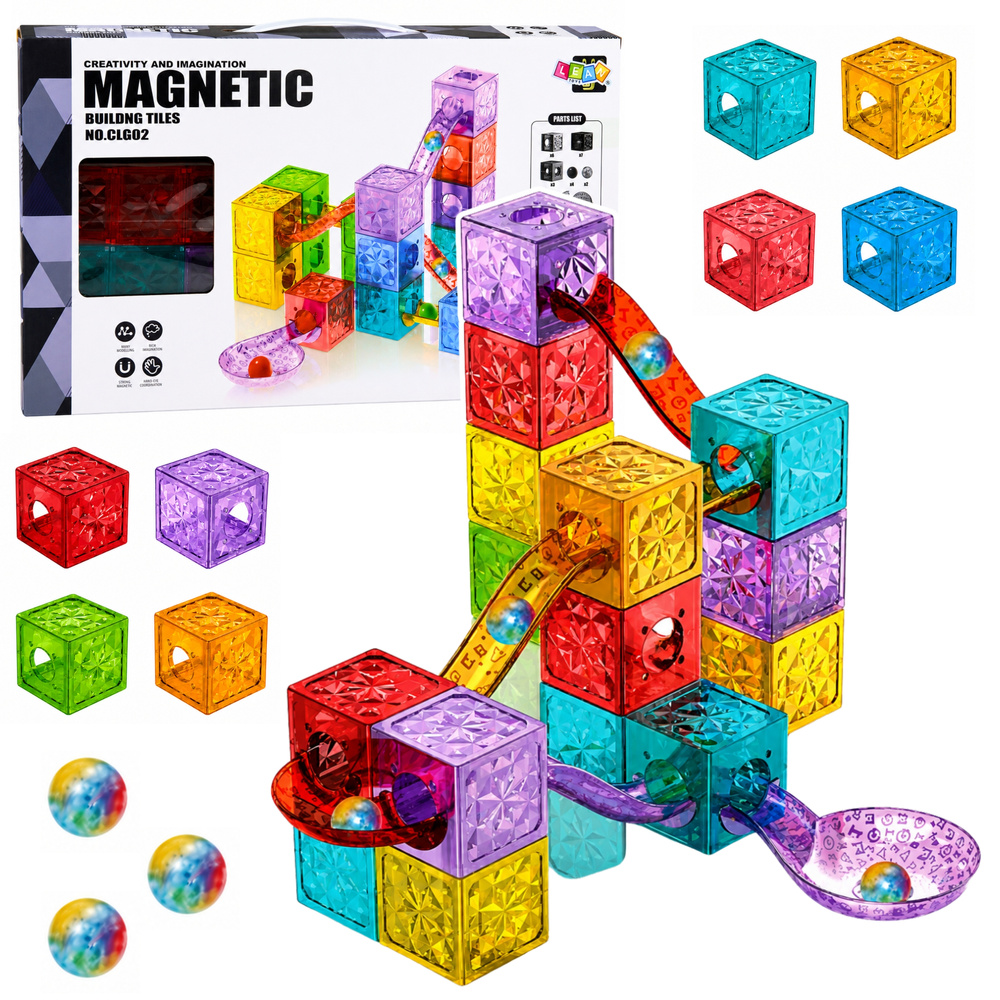 Magnetická stavebnice s kuličkovou dráhou 28 dílků