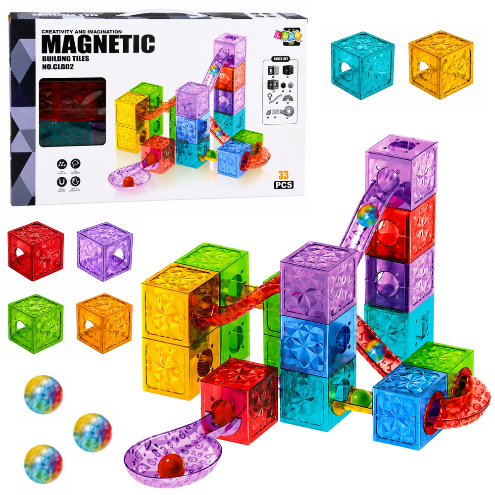 Magnetická stavebnice s kuličkovou dráhou 33 dílků
