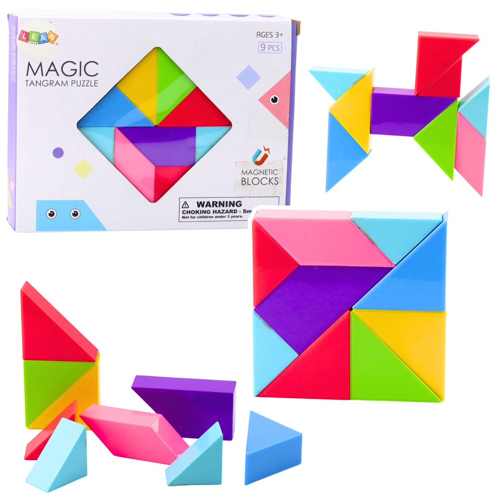 Magnetické kostky Tangram se samolepkami 9 dílků