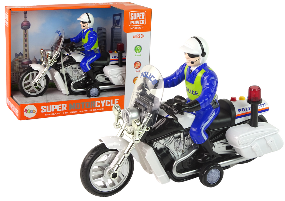 Policejní motorka s policistou a efekty