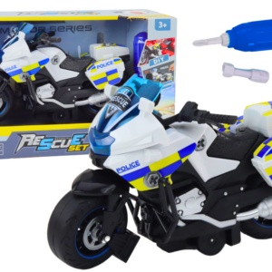 Policjní motocykl DIY ke skládání se světly a zvuky bílý
