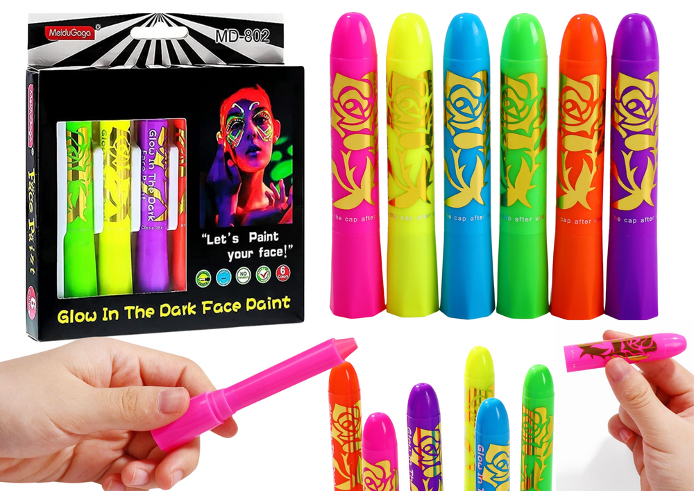 Sada na malování na obličej neonové fluorescenční fixy a pastelky 6 ks