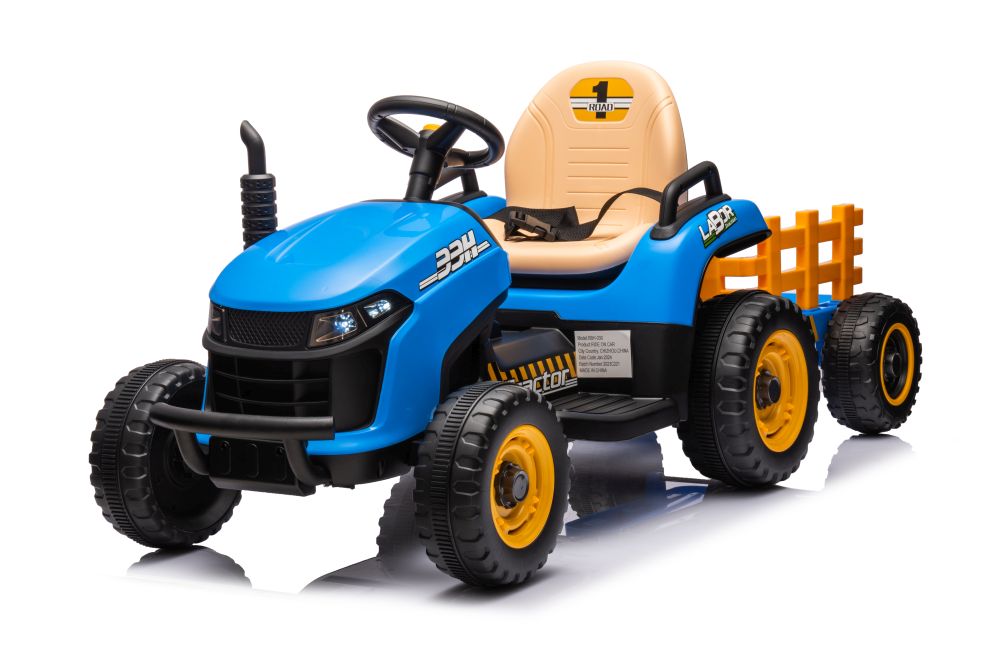 Dětský elektrický traktor BBH-030 s přívěsem modrý