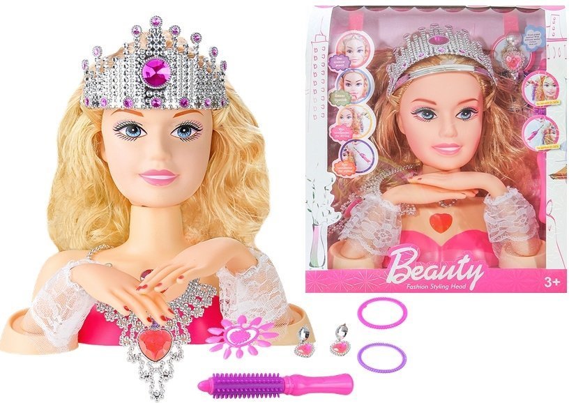 Hlava panenky na úpravu s korunou a doplňky