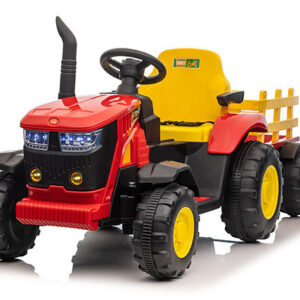Mamido Dětský elektrický traktor s vlečkou 12V 7Ah EVA kola ECO kůže červený
