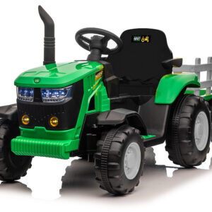 Mamido Dětský elektrický traktor s vlečkou 12V 7Ah EVA kola ECO kůže zelený