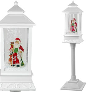 Vánoční dekorace lucerna bílá lampa Santa Claus koledy a světla