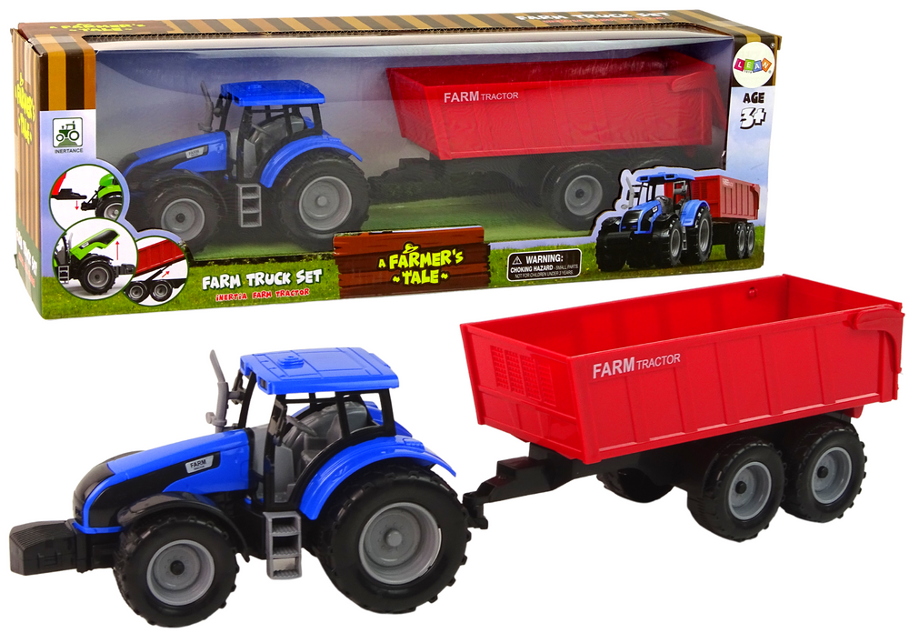 Zemědělský traktor s přívěsem modrý