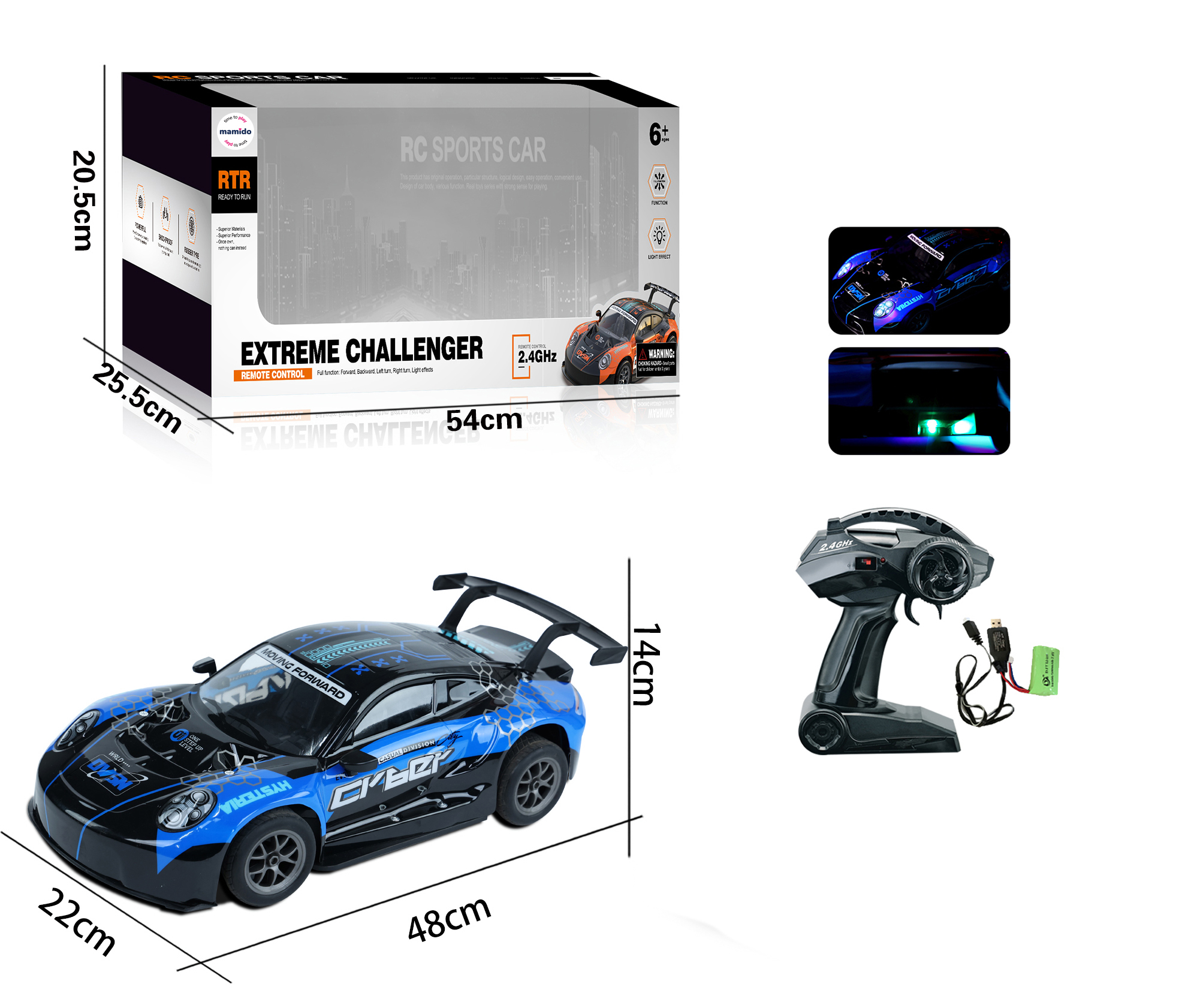 Mamido Auto na dálkové ovládání RC Drift Auto 1:8 XXL s LED světly modré