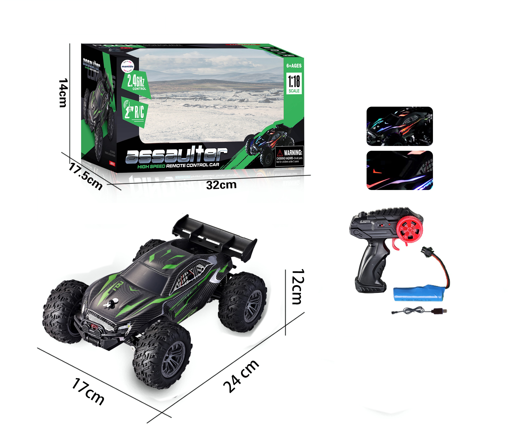 Mamido Auto na dálkové ovládání RC Terénní 1:18 s LED světly 2