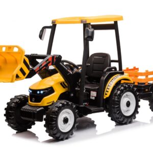 Mamido Dětský elektrický traktor TITAN 24V 400W s přívěsem a lžíci žlutý