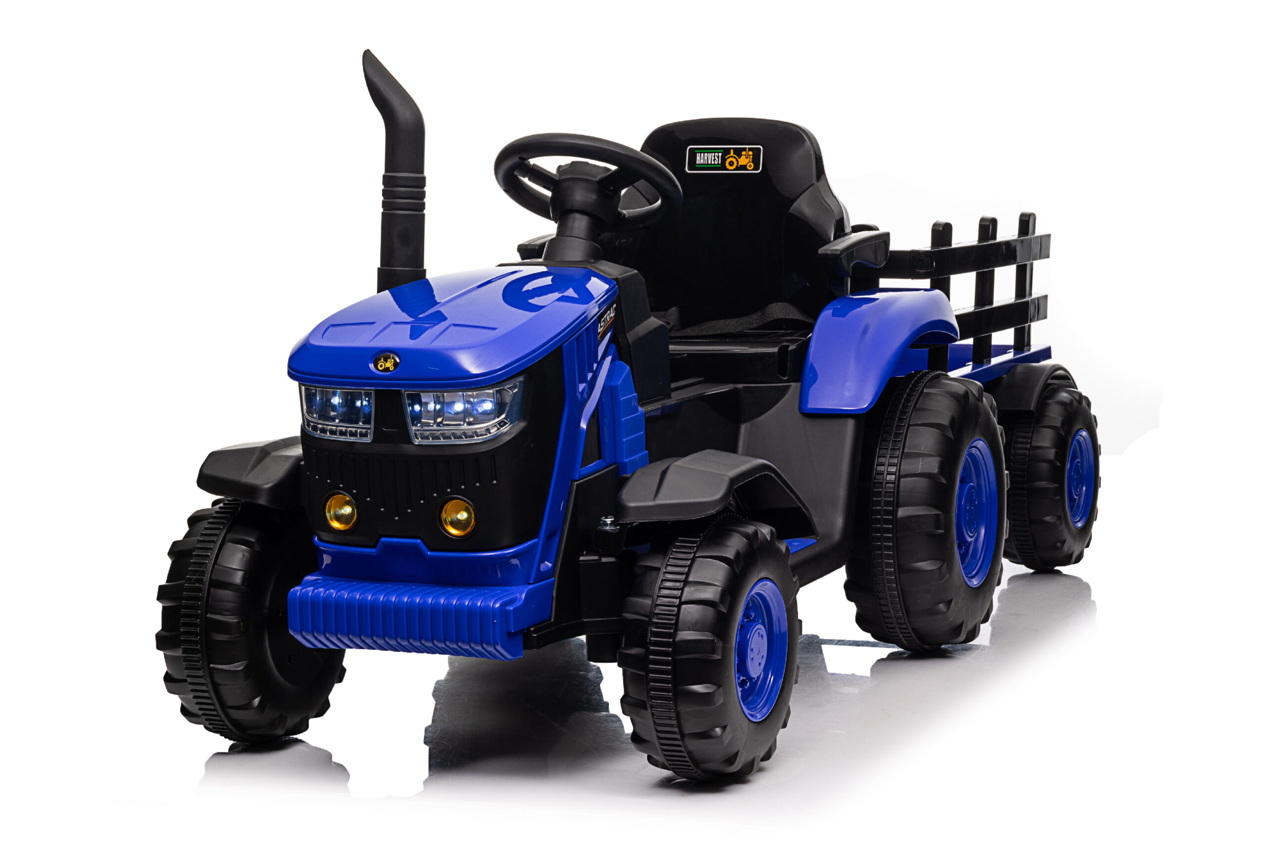 Mamido Dětský elektrický traktor s vlečkou 12V 7Ah EVA kola ECO kůže modrý