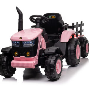 Mamido Dětský elektrický traktor s vlečkou 12V 7Ah EVA kola ECO kůže růžový