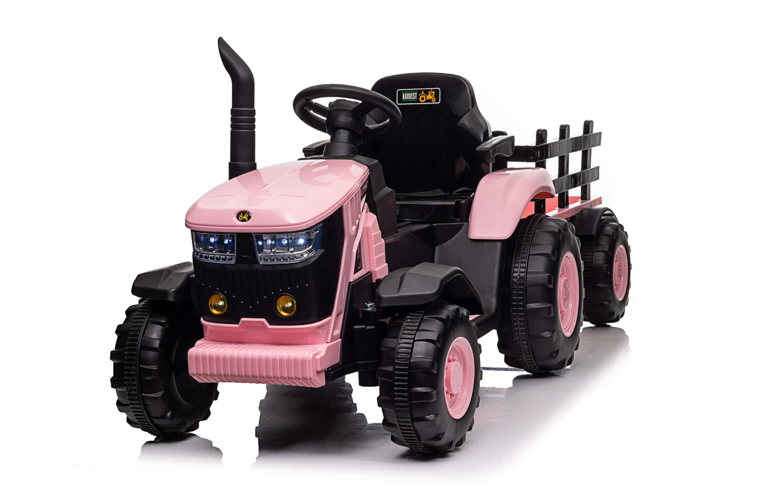 Mamido Dětský elektrický traktor s vlečkou 12V 7Ah EVA kola ECO kůže růžový